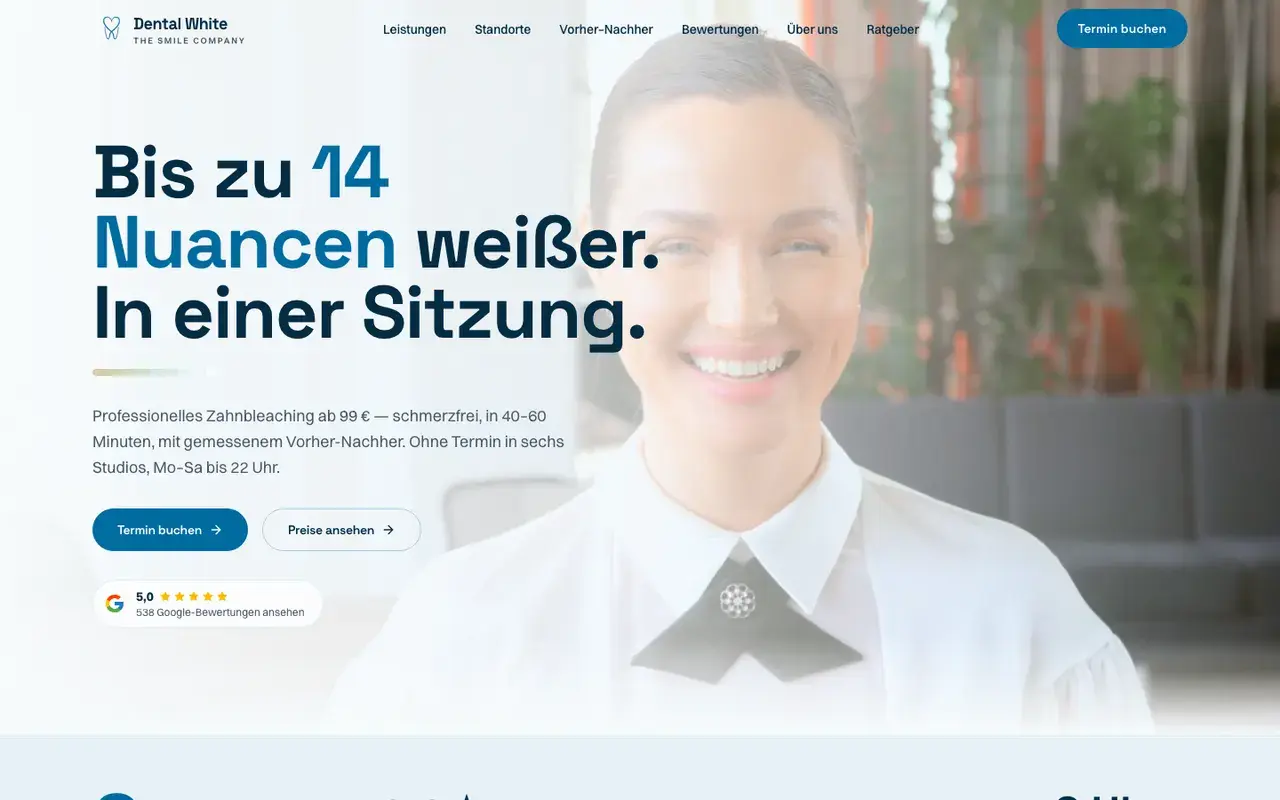 Frischer, vertrauensbildender Auftritt für eine Bleaching-Studio-Kette