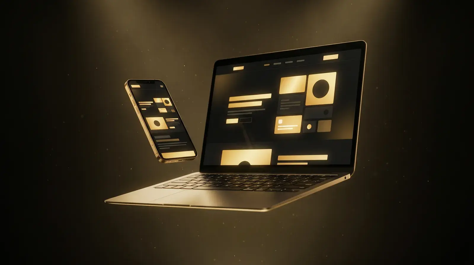 Aufgeräumter Schreibtisch mit Laptop und moderner Website — Premium-Webdesign